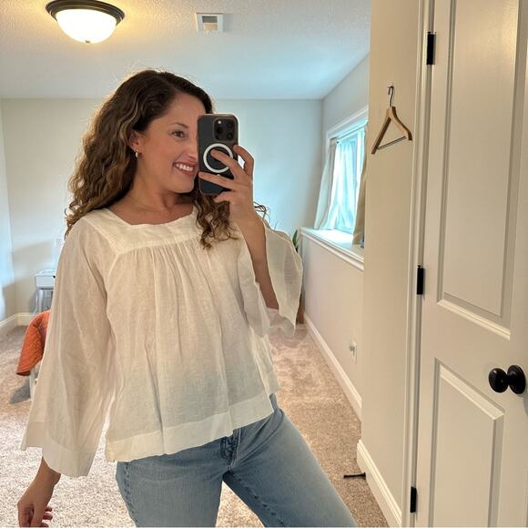 GAP White Linen Square Neck Flare Sleeve Top Blouse Small - Picture 4 of 11